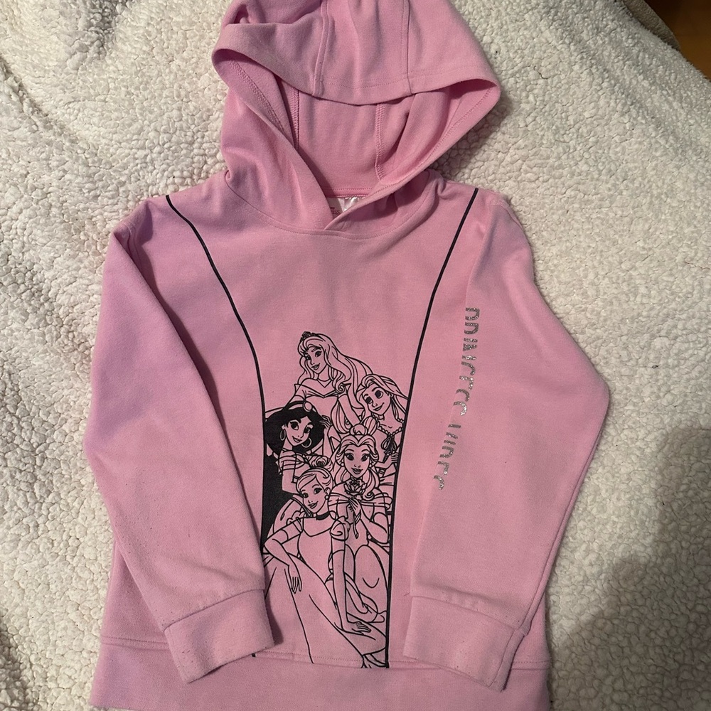 Disney Pink Girls Hooded Sweatshirt with Princess Graphic